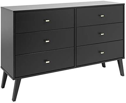 Prepac Milo Mid-Century 6 Drawer Dresser For Bedroom, 16" D x 52.50" W x 33" H, Black | Amazon (US)