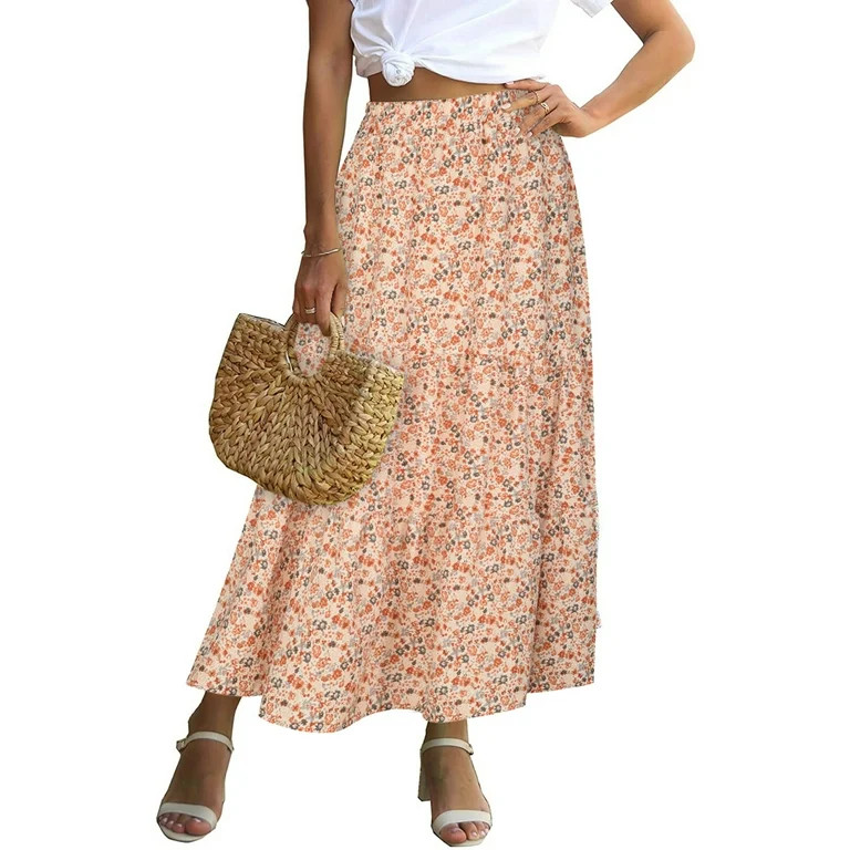 Fashion Women Printing Casual Ruched Ruffles Elastic Waist Skirts with Small Flowers | Walmart (US)