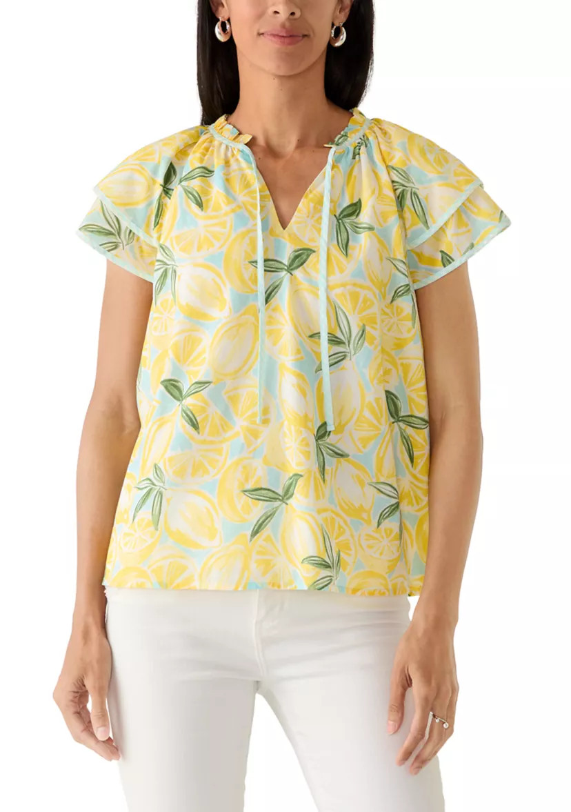 Women's Short Ruffle Sleeve Peasant Top | Belk