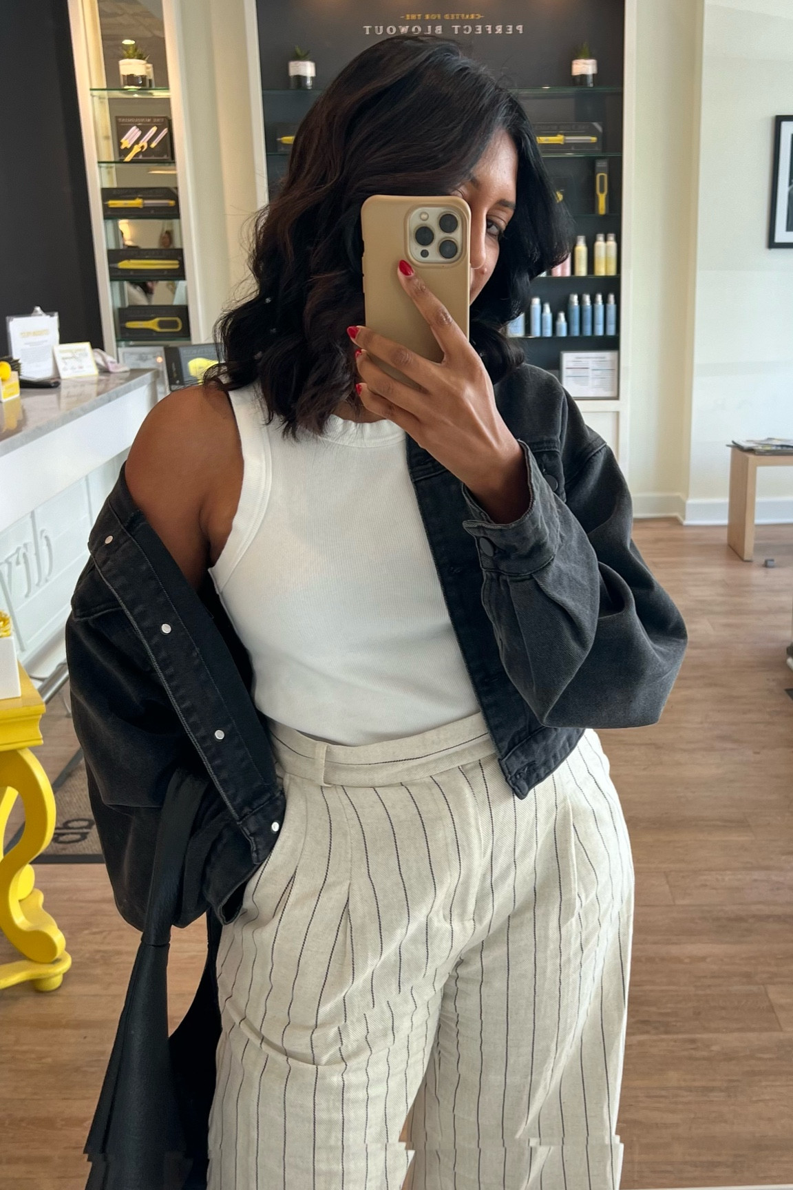 Cheeky shot of my fresh blow dry but gotta link this jacket! Wearing size S