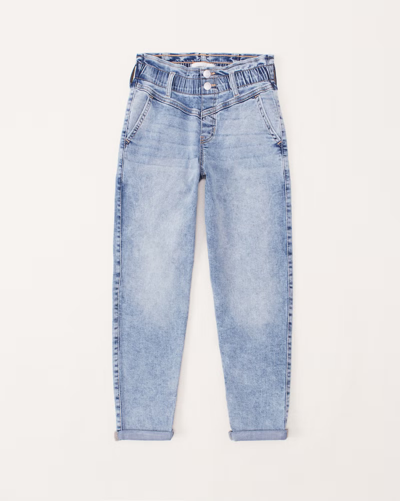 abercrombie kids girls high rise paperbag waist mini mom jeans in light wash - size 11/12 long | Abercrombie & Fitch (US)