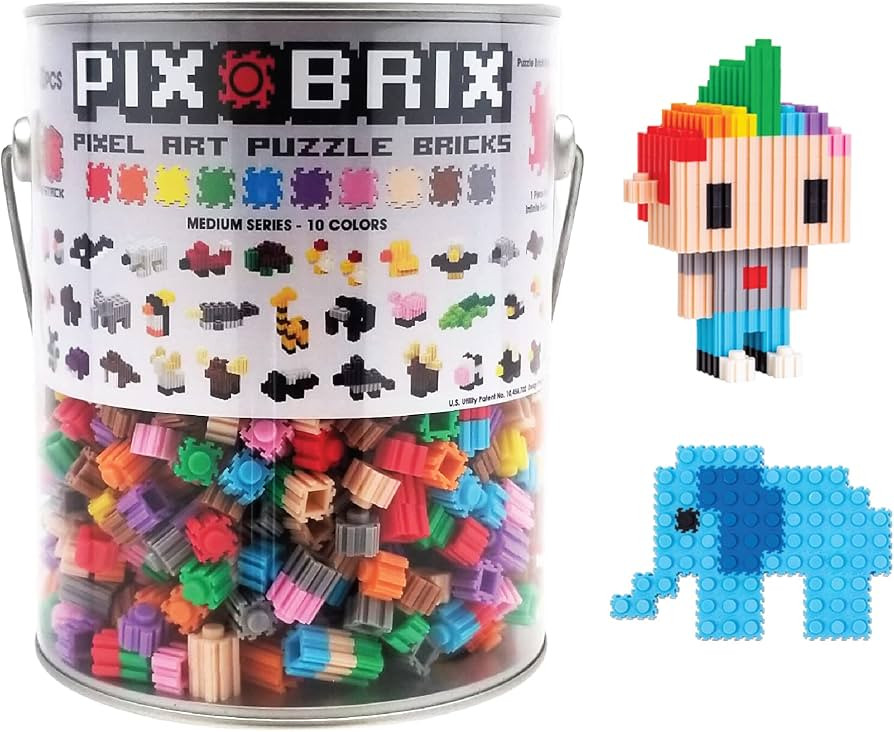 Pix Brix Pixel Art Puzzle Bricks Bucket – 1,500 Piece Pixel Art Kit with 10 Colors, Medium Pale... | Amazon (US)