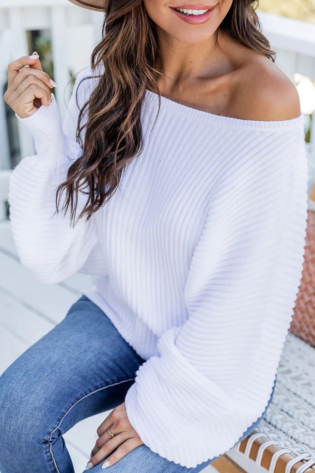 Lights Will Guide You White Boat Neck Sweater | Pink Lily
