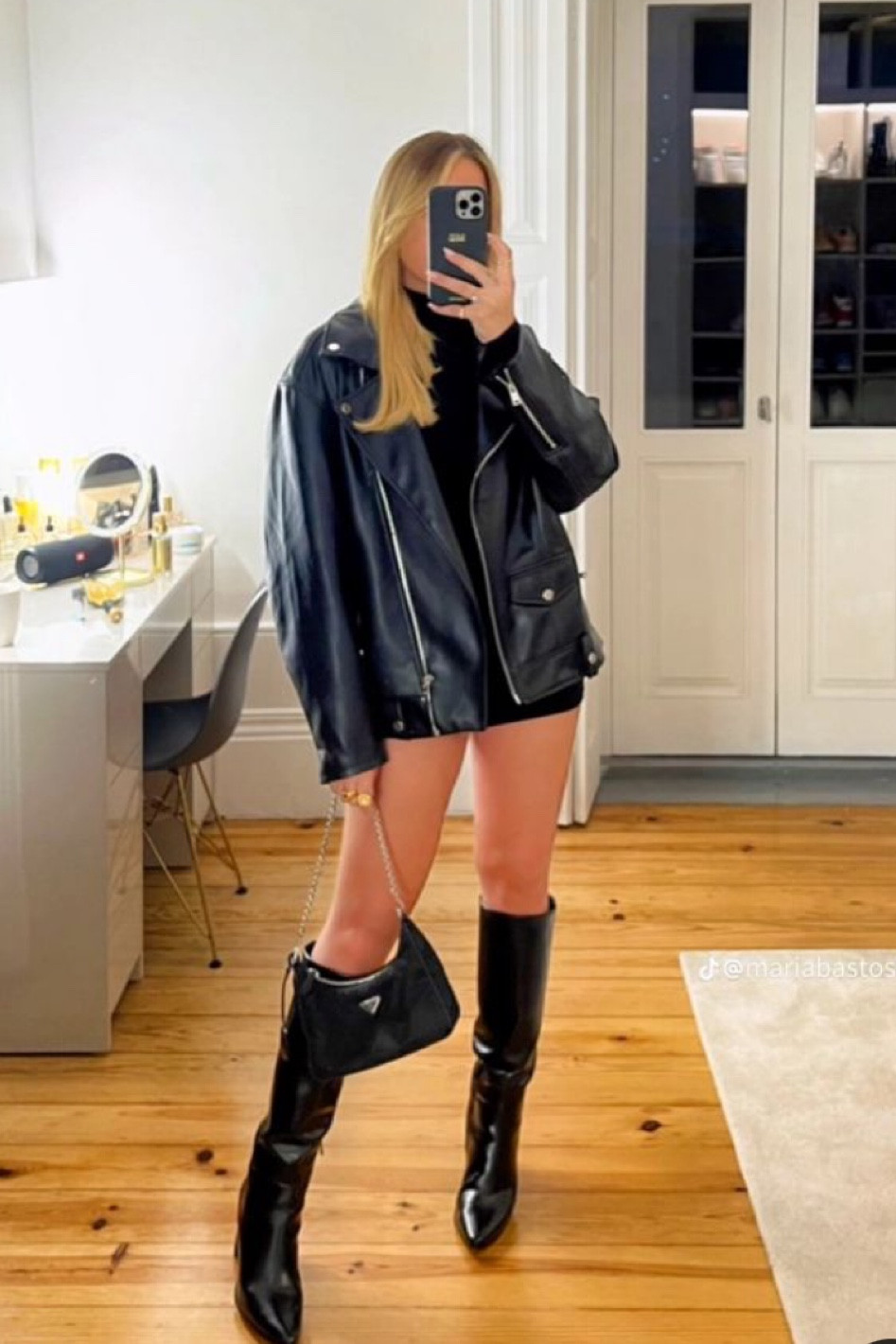 Fall style fashion ootd fall outfit winter outfit spring outfit summer outfit black outfit black jacket black pants black shorts skirt black shoes black boots knee high heels leather jacket leather outfit black bag purse jewelry gold silver date night outfit casual outfit dressy outfit school outfit work outfit holiday outfit gift ideas woman’s bag Prada 

#LTKshoecrush #LTKGiftGuide #LTKitbag