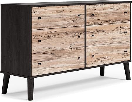Signature Design by Ashley Piperton Contemporary Scandinavian 6 Drawer Dresser, Two-Tone Black | Amazon (US)