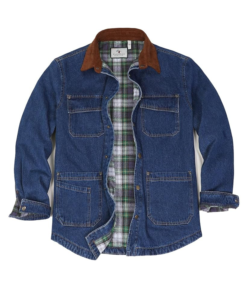 ZENTHACE Men's Flannel Lined Denim Washed Work Shirt Jacket, Fall Winter Utility Jean Shacket | Amazon (US)