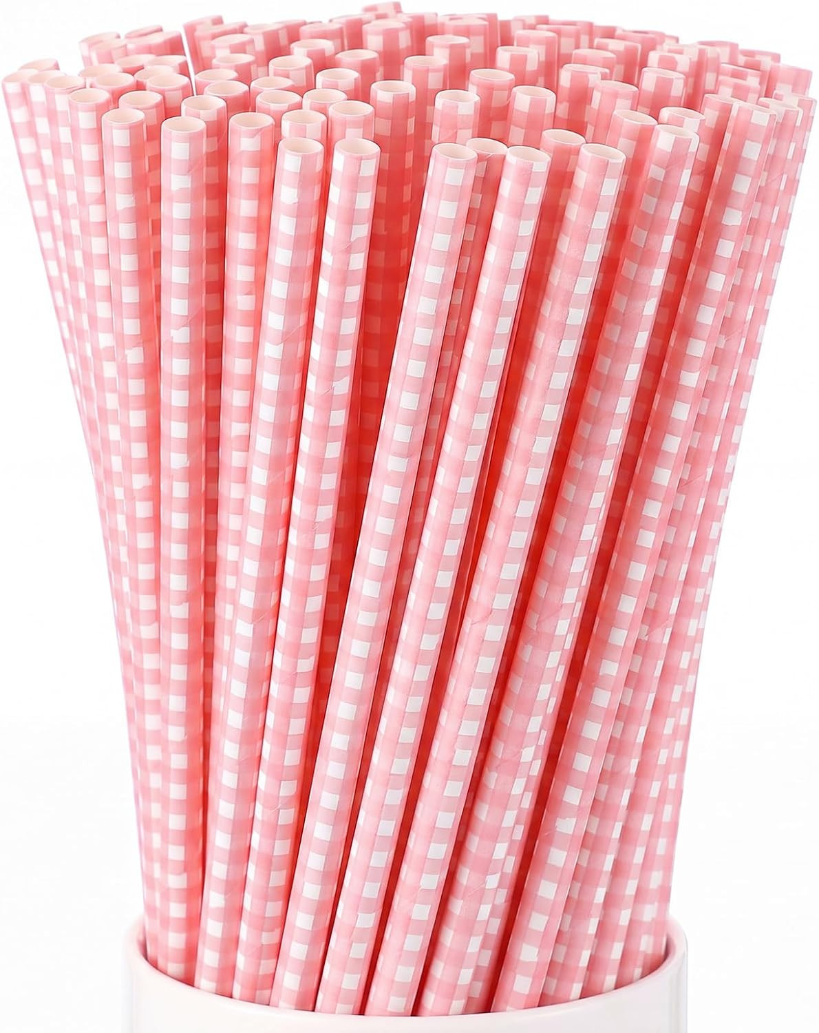 100 Pcs Pink Checkered Paper Straws, Biodegradable Drinking Straws | Amazon (US)