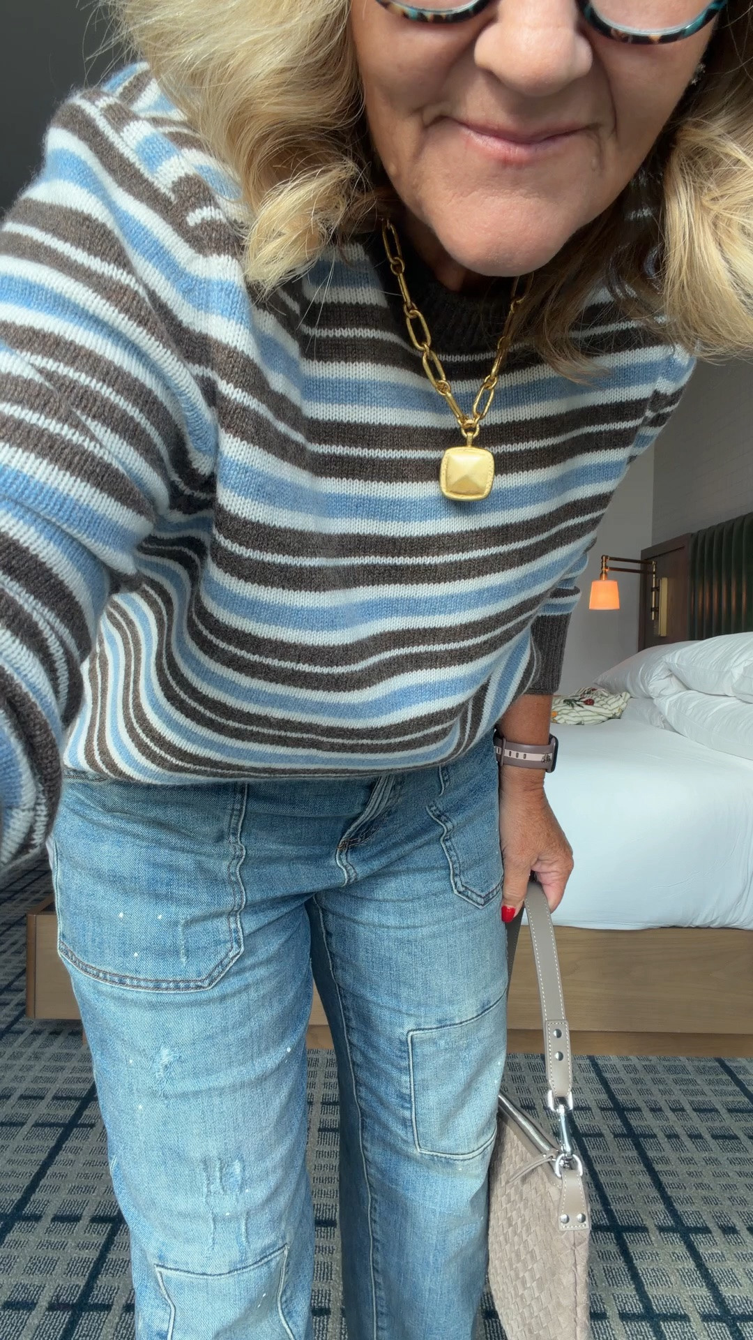 I love this sweater. Wearing a medium. It’s a limited edition. 
Jeans are lightweight and soft. Size 1.0 
Loafers I did size down, but they needed to be stretched a bit. If you get your regular size, you need to wear socks with them.

20% off my bracelet stack code NANETTE20

#LTKOver40 #LTKootd #LTKPetite

#LTKSaleAlert