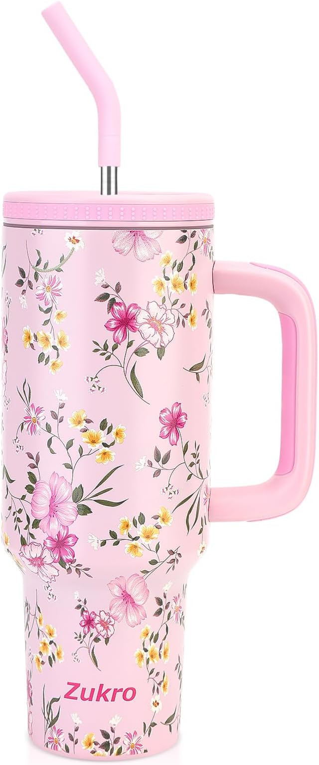 Zukro 40 oz Tumbler with Handle and Straw, Insulated Double-wall Stainless Steel Cup with Straw L... | Amazon (US)