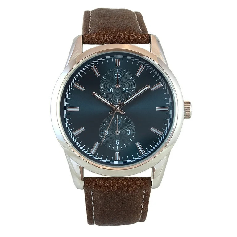 George Men's Silver Tone Blue Dial Brown Strap Wristwatch, 41mm | Walmart (US)