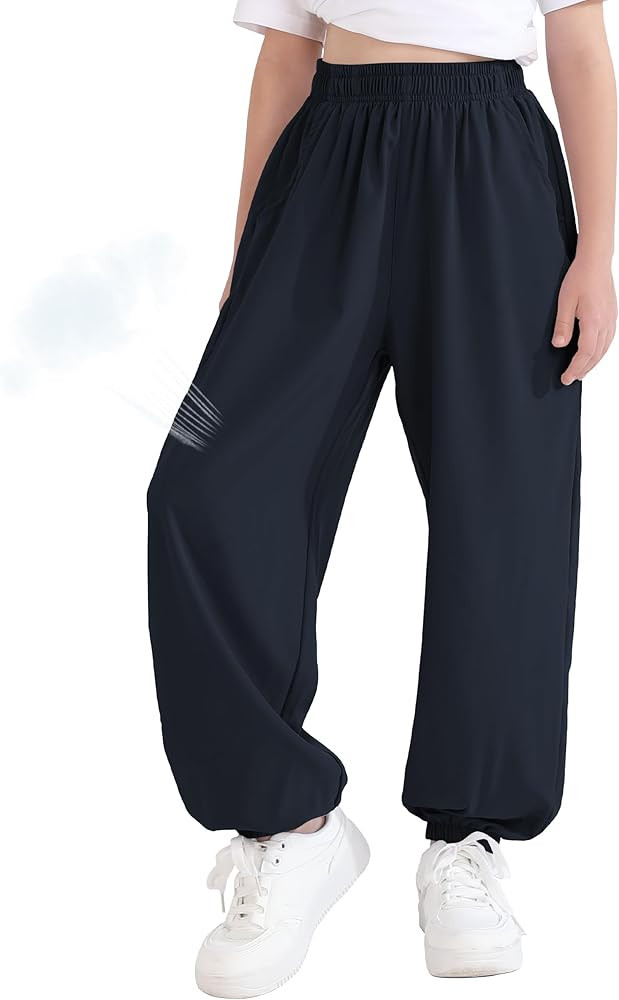 QBK 3T-14Years Girls Summer Lightweight Baggy Joggers with Pockets,Wide Leg Sweatpants Cinched Bo... | Amazon (US)
