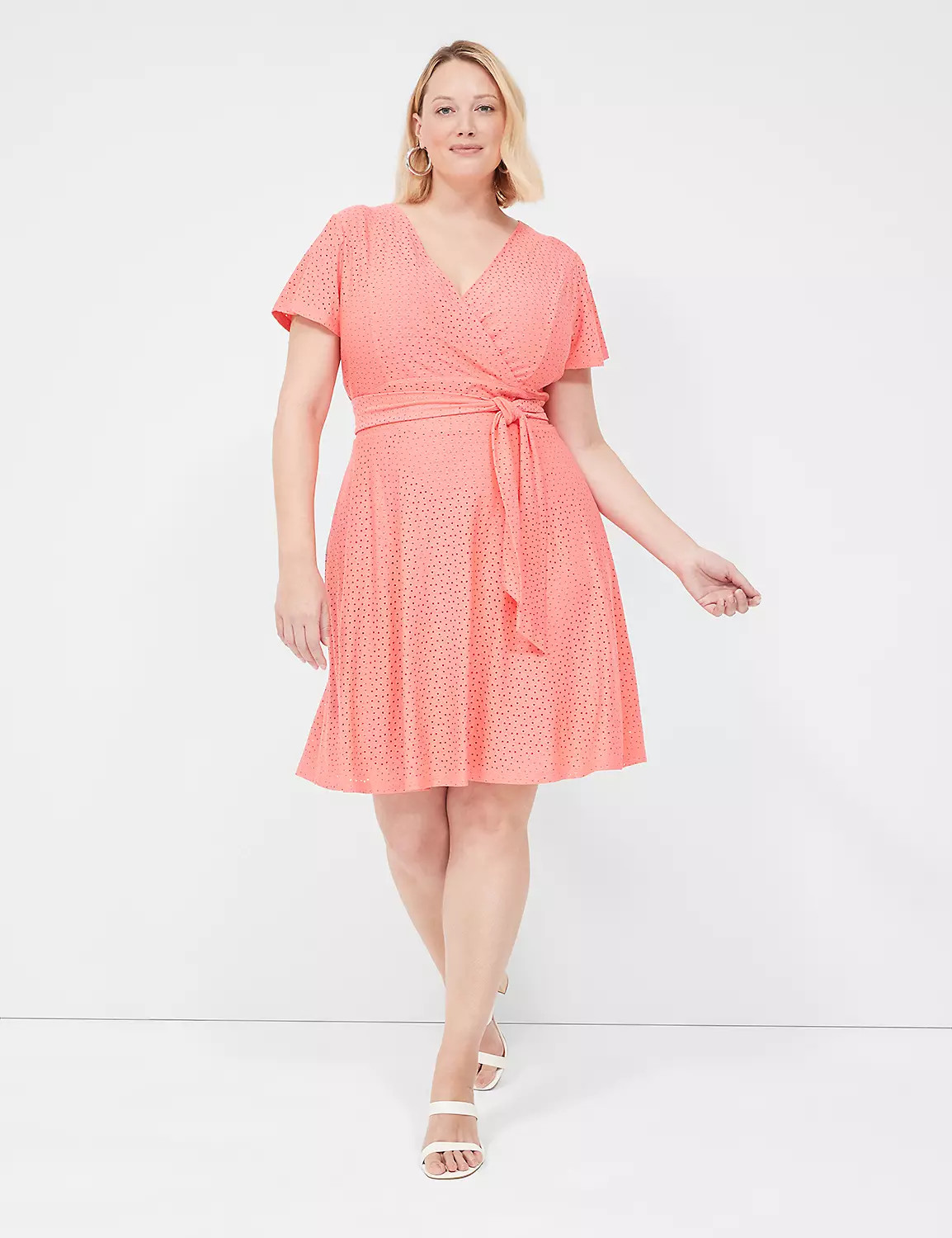 Lena Surplice Fit & Flare Knit Eyelet Dress | LaneBryant | Lane Bryant (US)