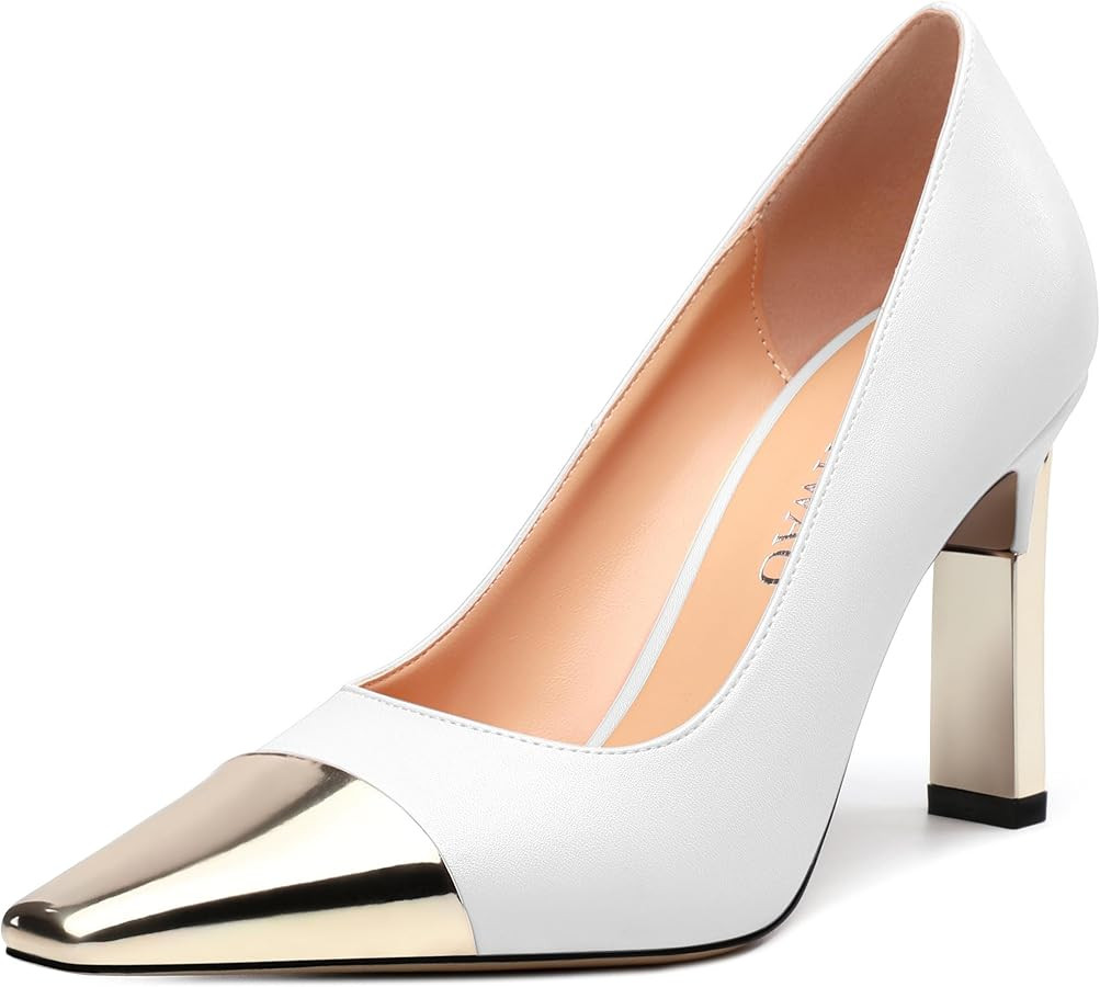 Women's Pumps, Square Toe Chunky High Heels, Slip On Fashion Two Toned Patchwork Womens Shoes for... | Amazon (US)