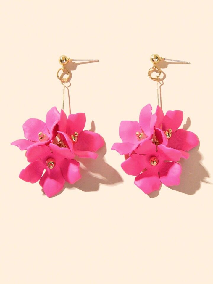 1pair Sweet Y2k Style Hotpink Flower Dangle Earrings for Women Party Nightout Dating Jewelry | SHEIN