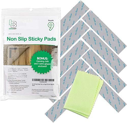 Non Slip Rug Gripper Pads: 9 Reusable Corner Carpet Tape Grippers - Adhesive No Skid Anti Slip Pa... | Amazon (US)