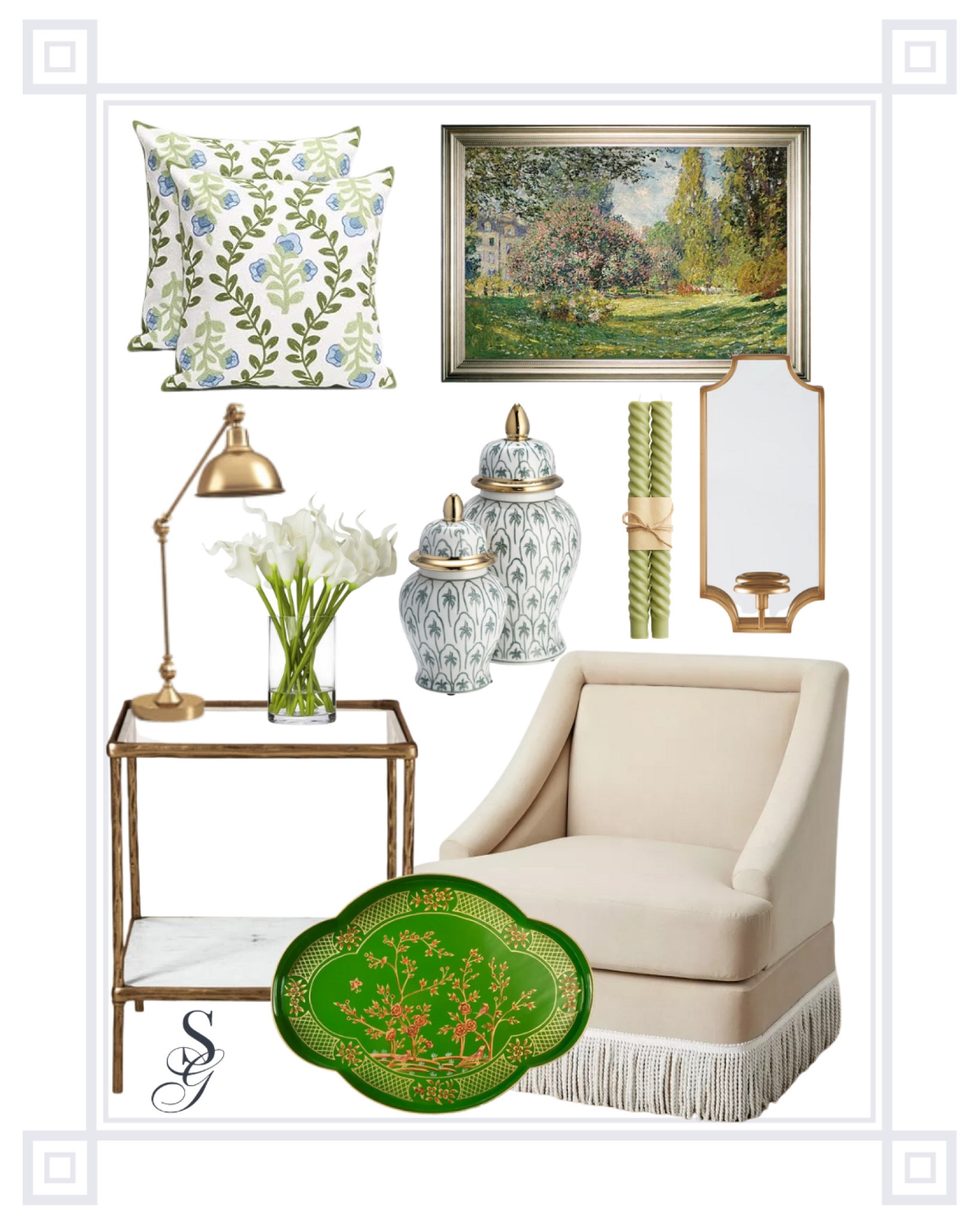 Recently Loving: A Green Scheme 🌿



#chinoisiere #greendecor #greenhomedecor #accentchair #livingroomdecor #amazonhome #grandmillenial #tray #gingerjar #candlesconce #tablelamp #officedecor #falldecor #candlesticks #walldecor #chair #amazonpillow #table #florals #fakeflowers 

#LTKFind #LTKhome #LTKstyletip