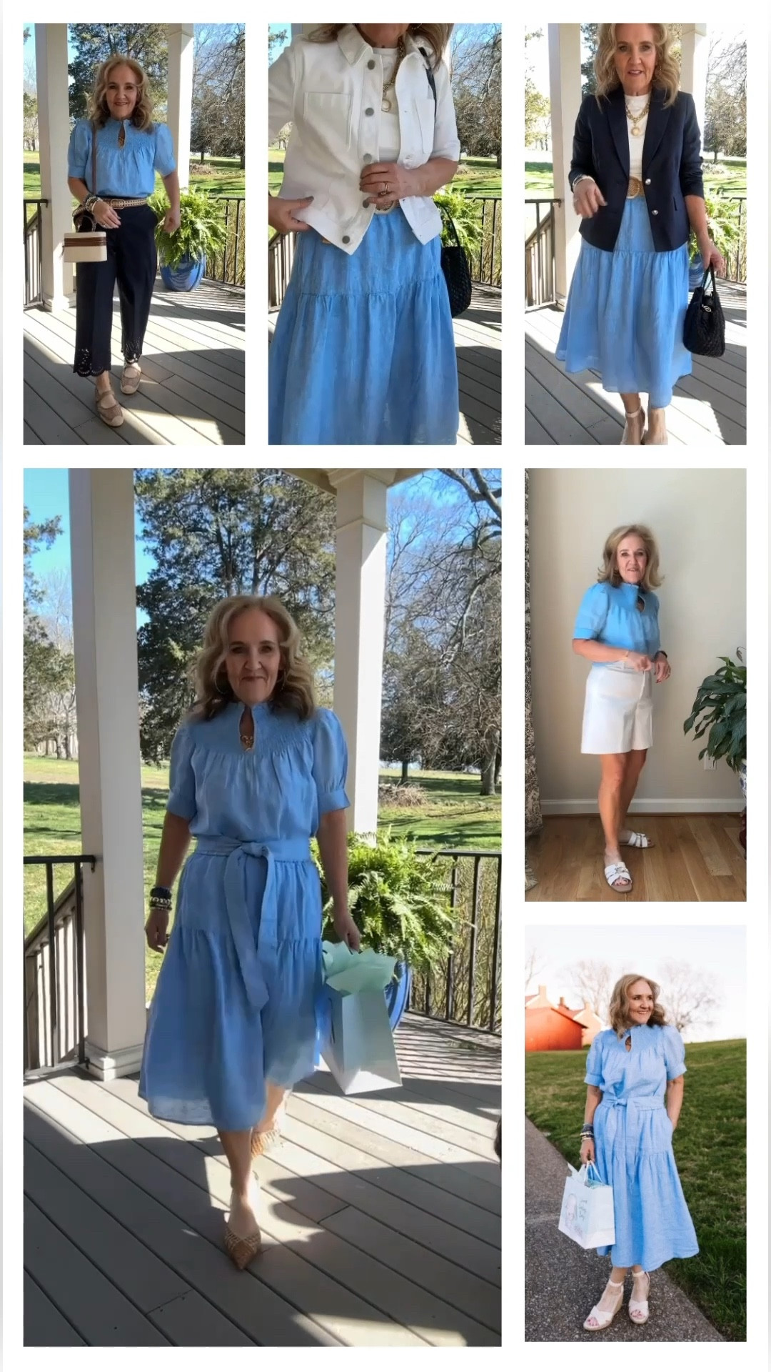 Follower request-how to style the linen top and blouse. 40% off today! 

Wearing a size medium 
Size med petite in shorts 
Size 10 petite in navy blazer 
Dude medium in white denim jacket 

#LTKFindsUnder100 #LTKSaleAlert #LTKOver40