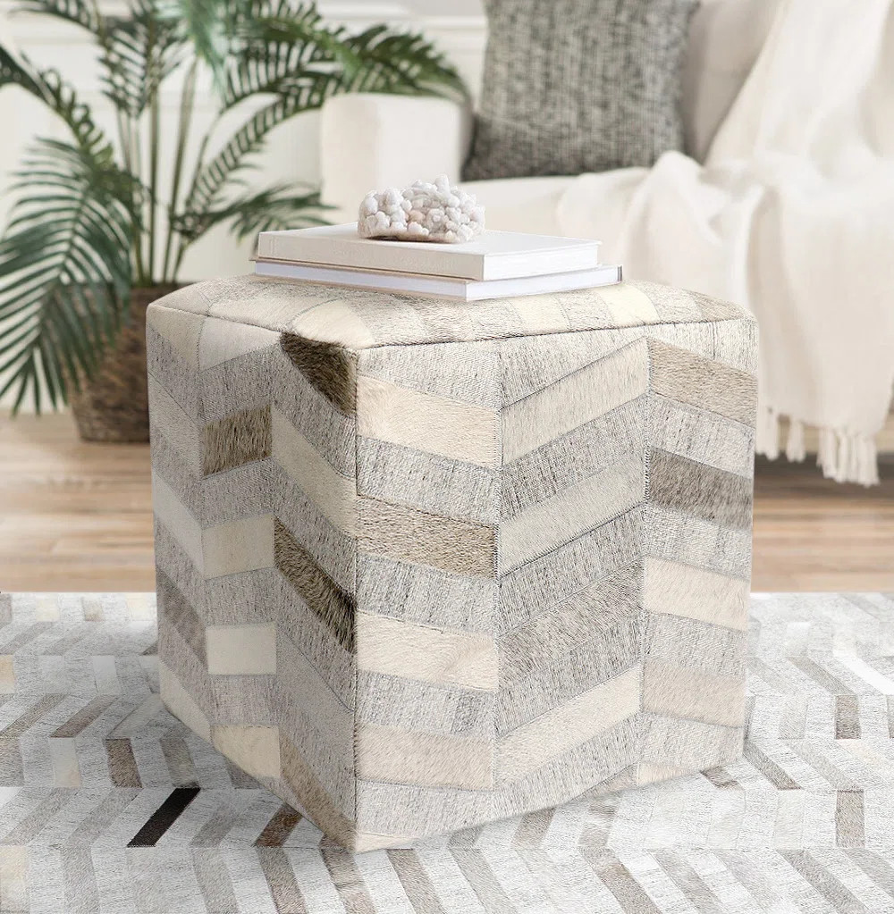 Galaxy Chevron Silver Cowhide Pouf 18 | Wayfair North America