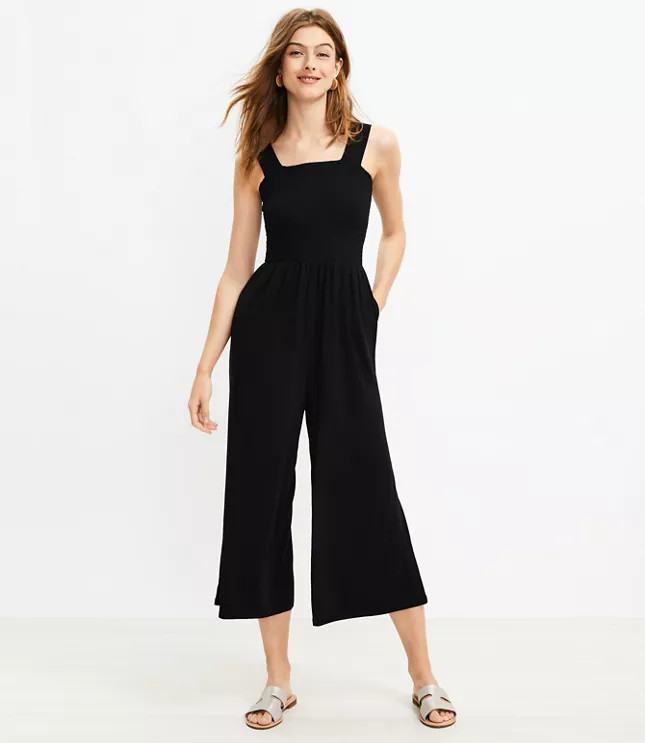 Smocked Ruffle Strap Jumpsuit | LOFT