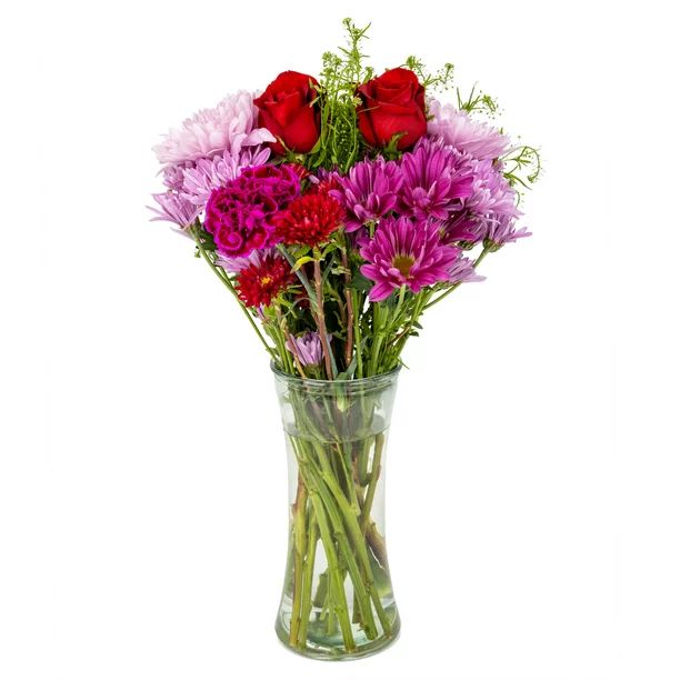 Fresh-Cut Mixed Mother's Day Flower Bouquet in Glass Vase, Minimum 15 Stems, Colors Vary | Walmart (US)
