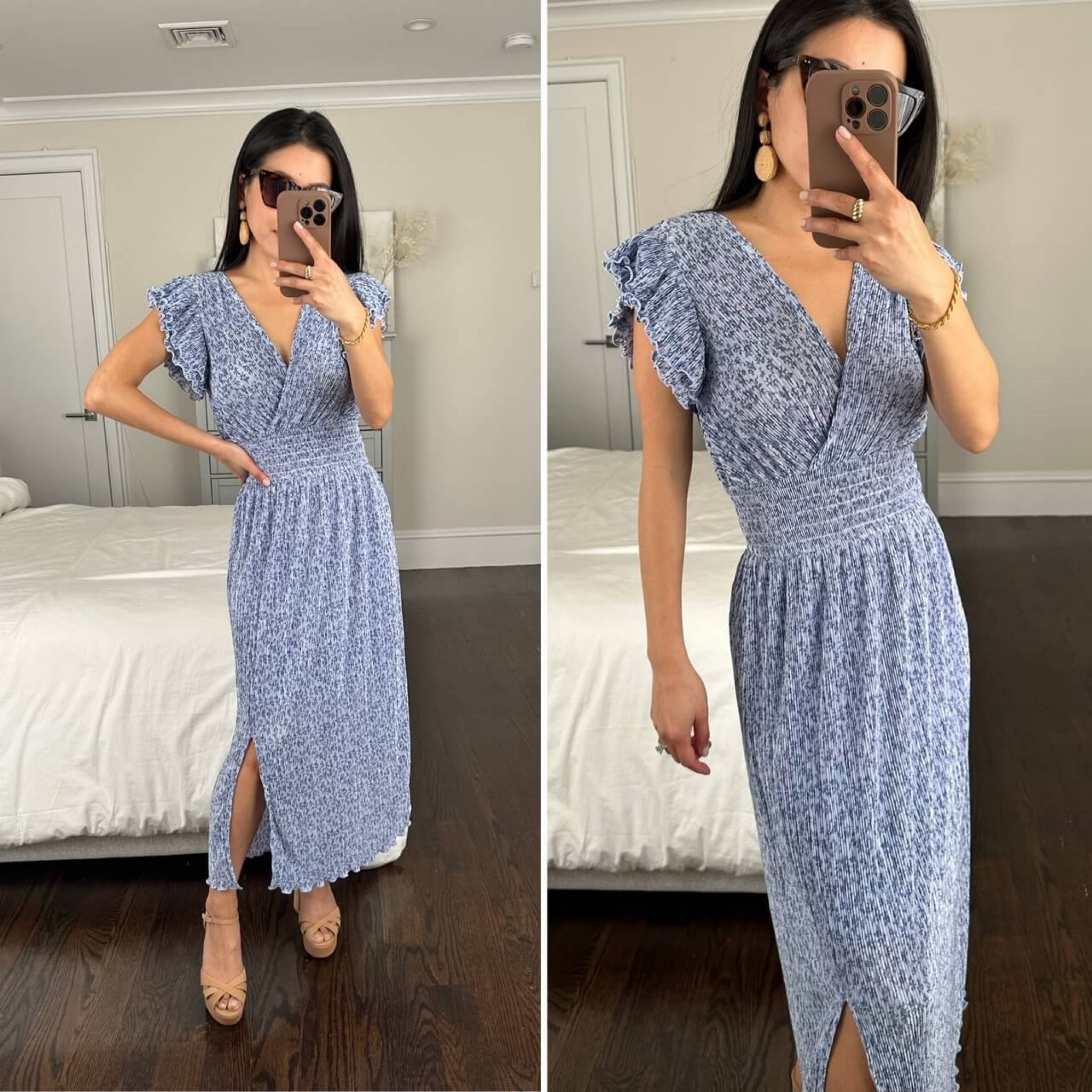 Flutter sleeve midi dress // affordable spring to summer special occasion outfit 

•Flowy + stretchy dress is both nursing and bump friendly. I’m wearing the xxs which is a bit loose on me and the neckline and waist but overall it’s a very comfortable option 

•Schutz platform sandals 5.5 - very on trend for spring and summer! Very lightweight and elongating, and fairly comfortable given the height!

#petite

#LTKSeasonal #LTKshoecrush #LTKunder100