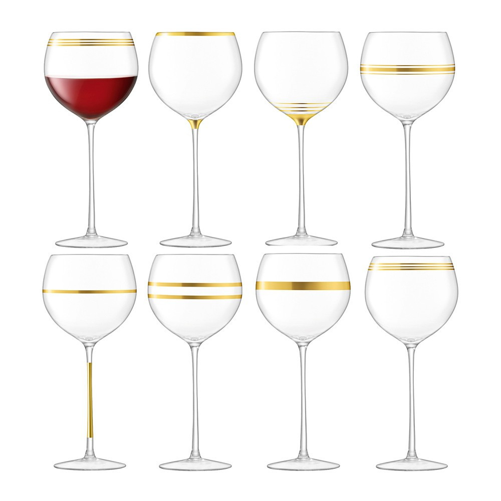 Deco Assorted Gold Wine Glasses - Set of 8 | Amara (UK)