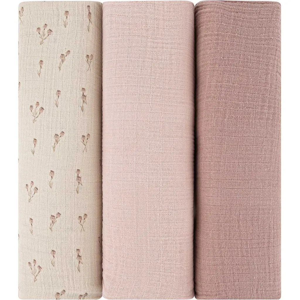 Ely's & Co. Cotton Muslin Swaddle Blanket 3 Pack in Mauve Bluebell at Nordstrom | Nordstrom