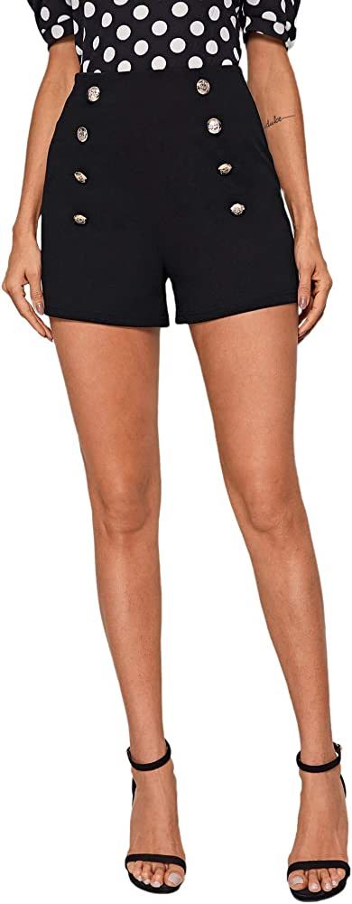 SweatyRocks Women's Casual High Waisted Shorts Pants Front Button Retro Vintage Shorts | Amazon (US)