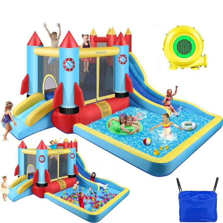 Qhomic 146''x 132'' x 82'' Inflatable Bounce Houses for Kids 3-10 with Blower Double Slide Climbi... | Walmart (US)