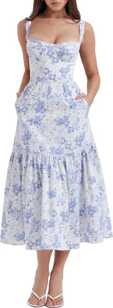 Elia Floral Stretch Cotton Blend Corset Sundress | Nordstrom