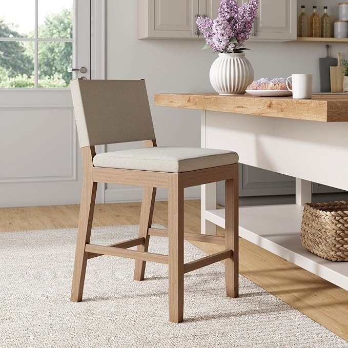 Nathan James Linus Modern Upholstered Counter Height Bar Stool with Back and Solid Rubberwood Leg... | Amazon (US)