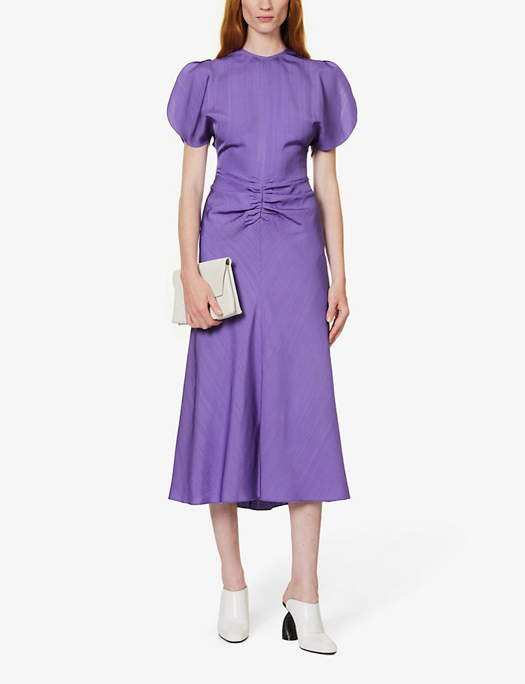 Gathered split-sleeve woven midi dress | Selfridges