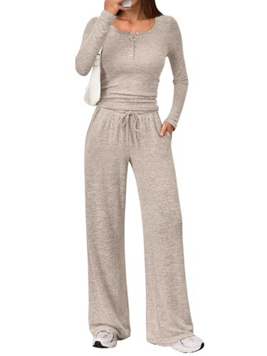 Trendy Queen Women's 2 Two Piece Matching Lounge Sets Fall Winter Airport Fashion Outfits Sweater Wide Leg Pants Sweat Suit Travel Cute Old Momey Clothes Casual Workout Sweatsuit Loungewear 2026 | Amazon (US)