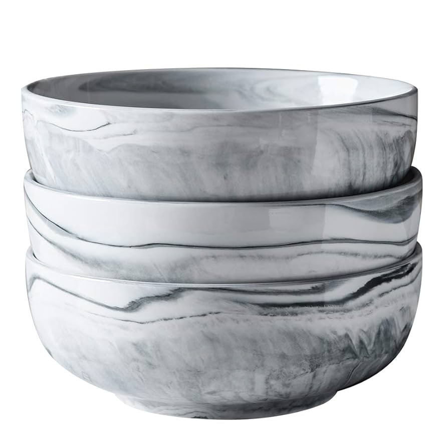 Yundu 56 OZ Gray Marble Porcelain Bowls, Popcorn Bowl, Fruit, Cereal, Pasta, Large, Soup, Serving... | Amazon (US)