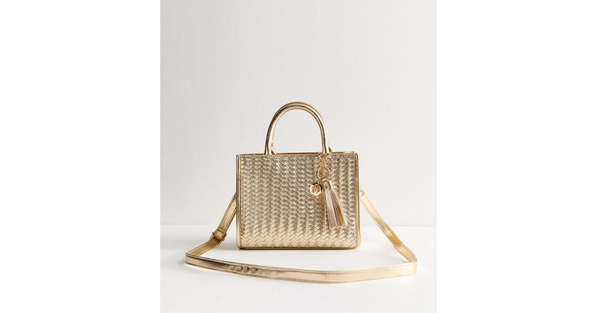 Gold Metallic Woven-Look Mini Tote Bag | New Look | New Look (UK)