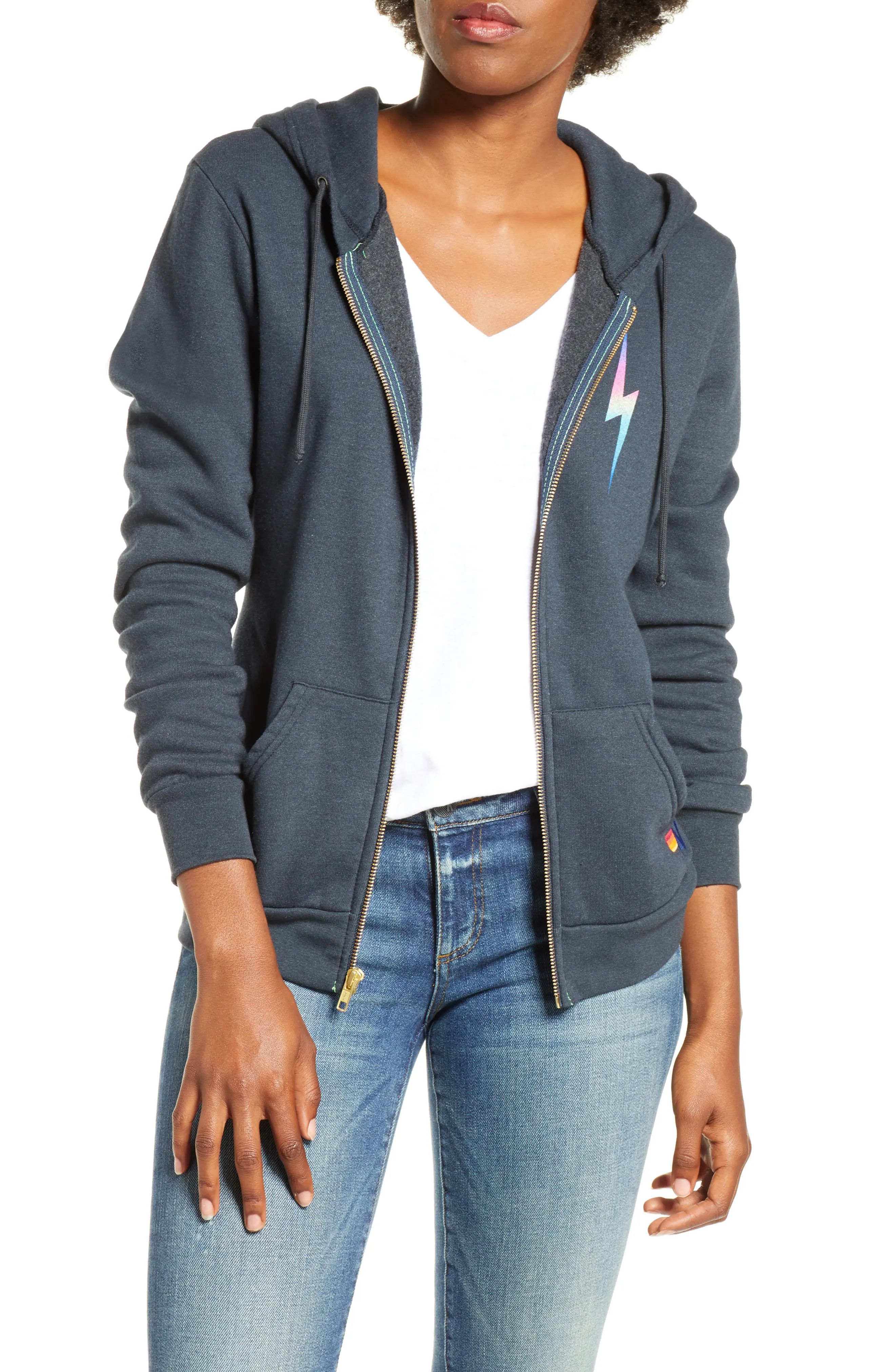 Aviator Nation Bolt Zip Hoodie in Rainbow Pink at Nordstrom, Size Medium | Nordstrom