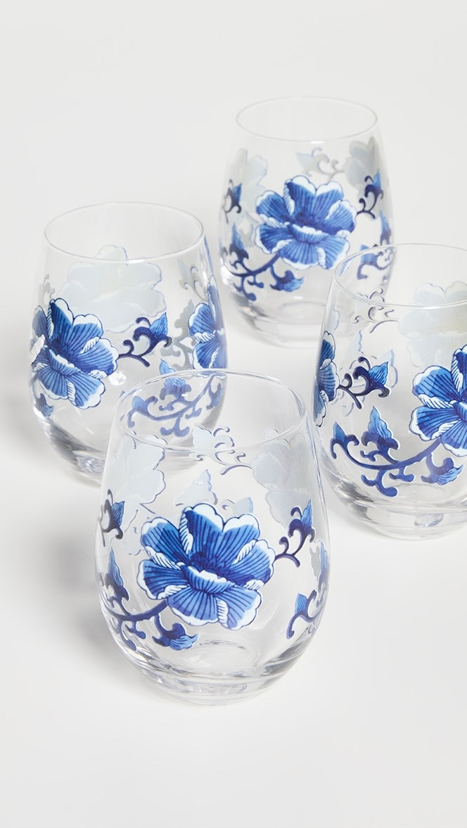 Two's Company Painted Flower Set of 4 Wine Glasses | Shopbop