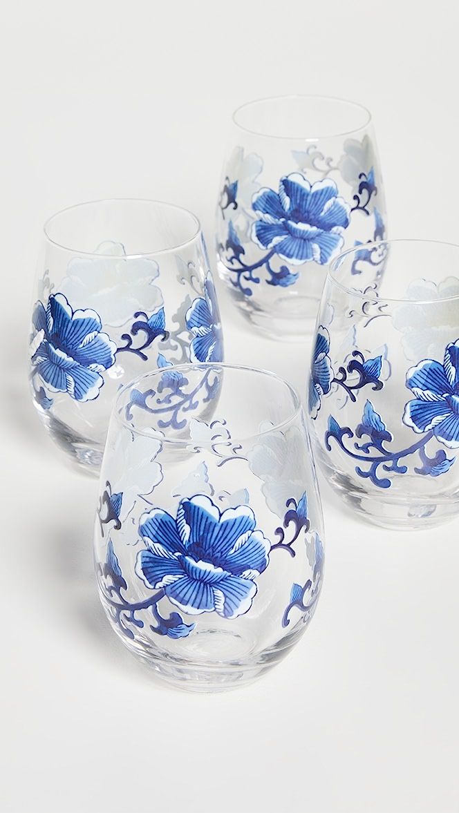 Two's Company Painted Flower Set of 4 Wine Glasses | Shopbop