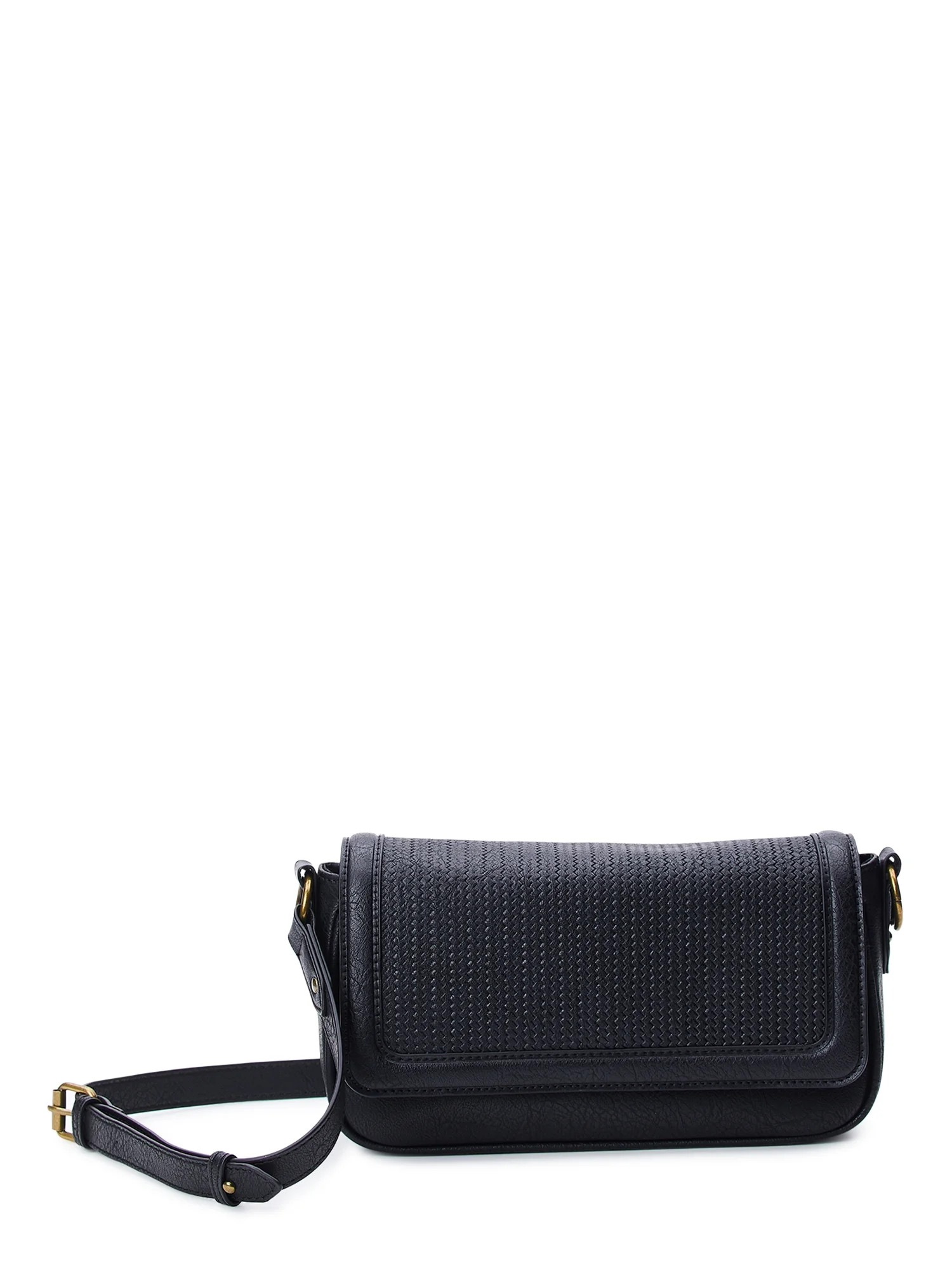 Time and Tru Women's Ludlow Flap Crossbody Bag, Black | Walmart (US)