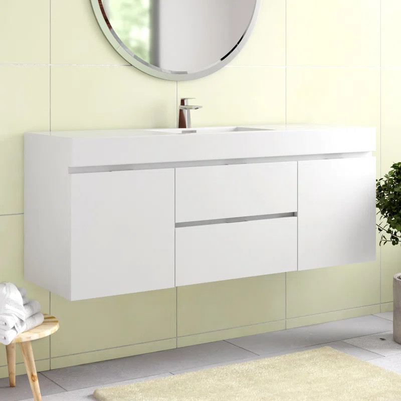 Radersburg 59'' Wall Mounted Single Bathroom Vanity with Acrylic Vanity Top | Wayfair North America