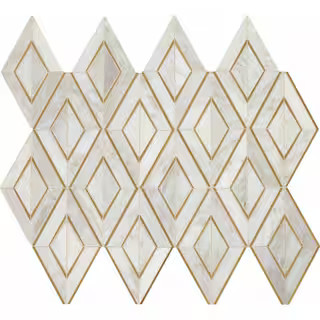 Lavaliere First Snow 10 in. x 12 in. Marble with Brass Diamond Mosaic (8.6 sq. ft./Case) | The Home Depot