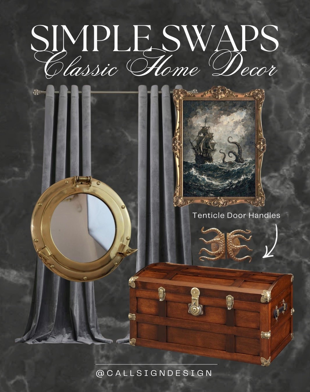 Dark moody nautical decor that feels rich with depth and quiet mystery. Deep tones, aged textures, and maritime touches come together to create a space that feels storied, grounded, and atmospheric. ⚓🖤 

#NauticalDecor #MoodyInteriors #DarkAndDramatic #CoastalStyle #CollectedHome #HomeDecor #DesignDetails #callsigndesign