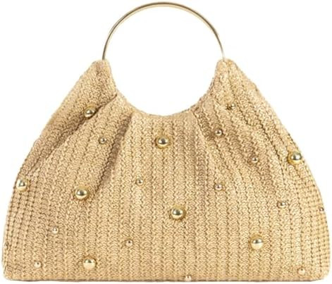 Straw Woven Beach Bag 2026 Summer Beaded Top Handle Handbag Raffia Evening Purse Wedding Clutch V... | Amazon (US)