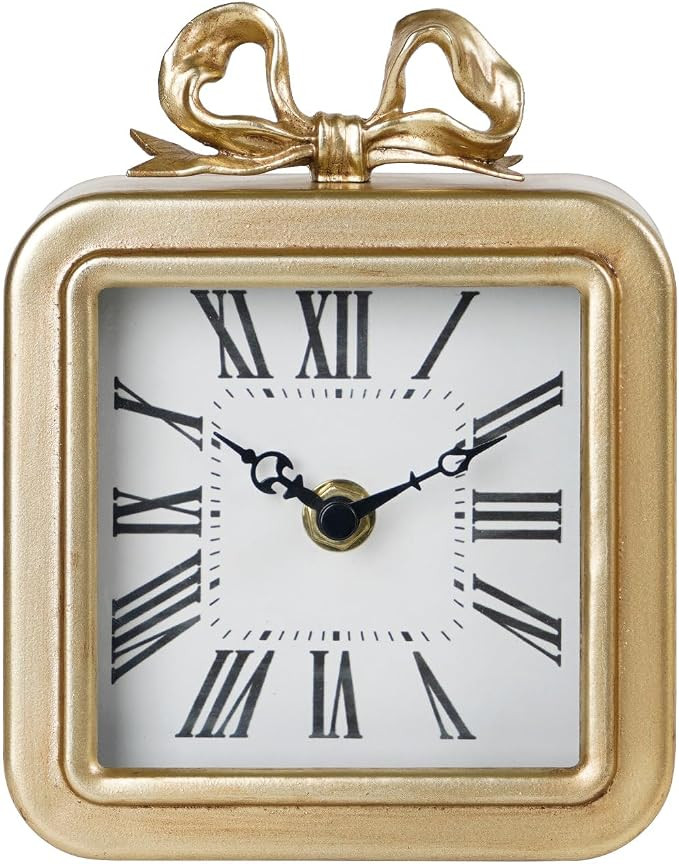 NIKKY HOME Gold Table Clocks, Table Clock Decor with Bow Metal Desk Clock Vintage Desk Clocks Sil... | Amazon (US)