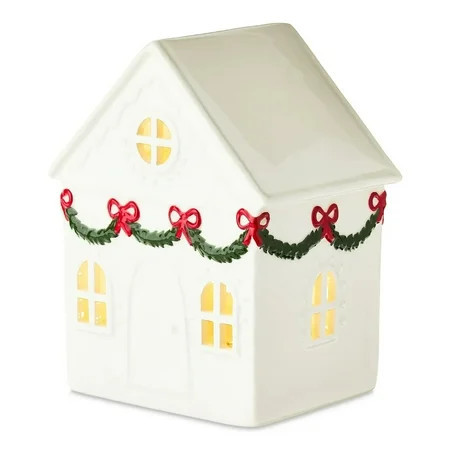 Lighted White Christmas Houses, Holy Village House, Ceramic Christmas House, Night Light, Light Up Indoor Figurine, Lamps, Red Bow Garland, Banner, Village Town, Bedroom Study Room Mantel Decor | Walmart (US)