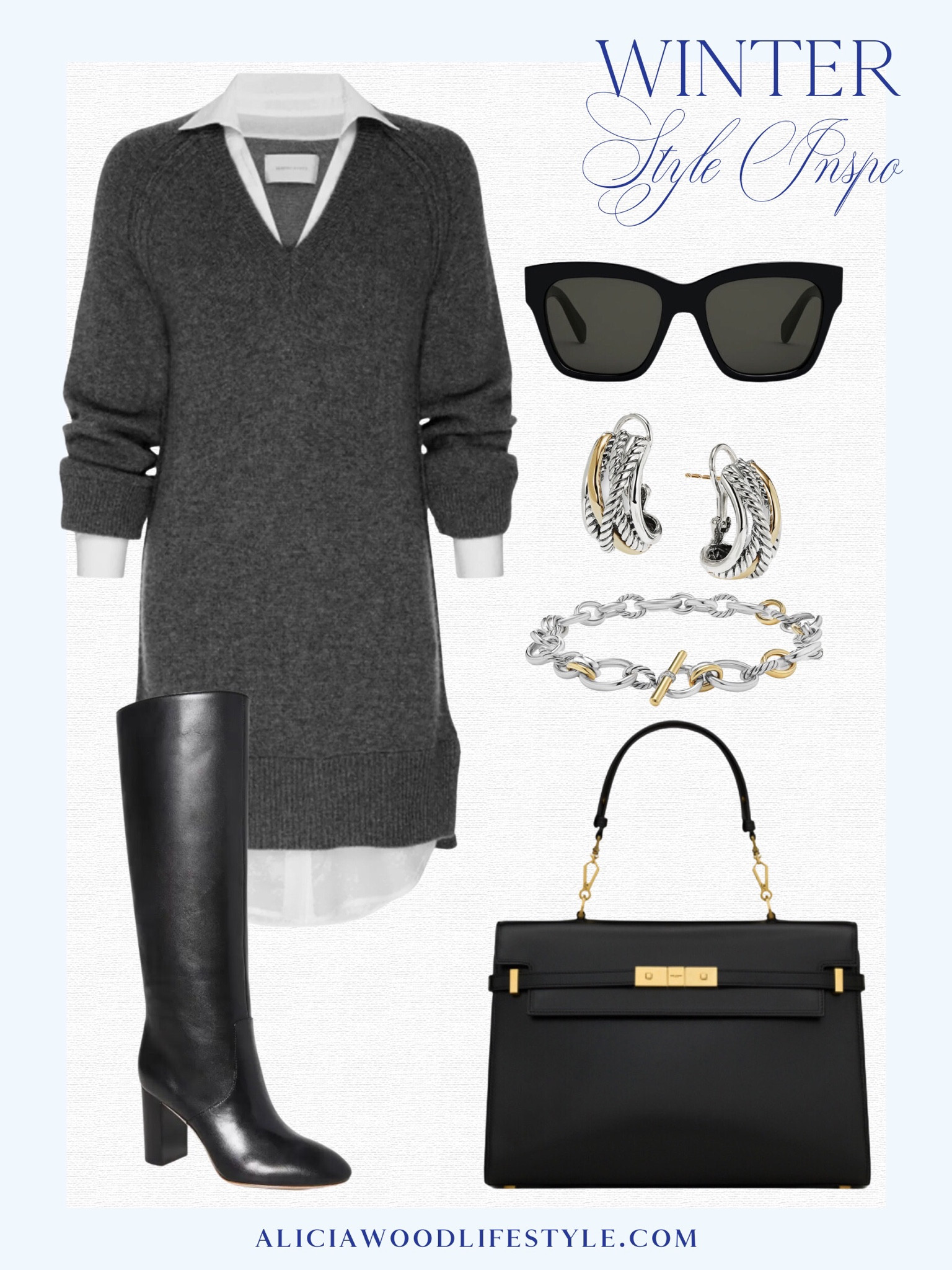 A comfortable sweater dress and tall boots is easy to style and you will always look polished.

Sweater dress brochu walker
tall knee boots 
black lady handbag 

#LTKover40 #LTKstyletip #LTKSeasonal