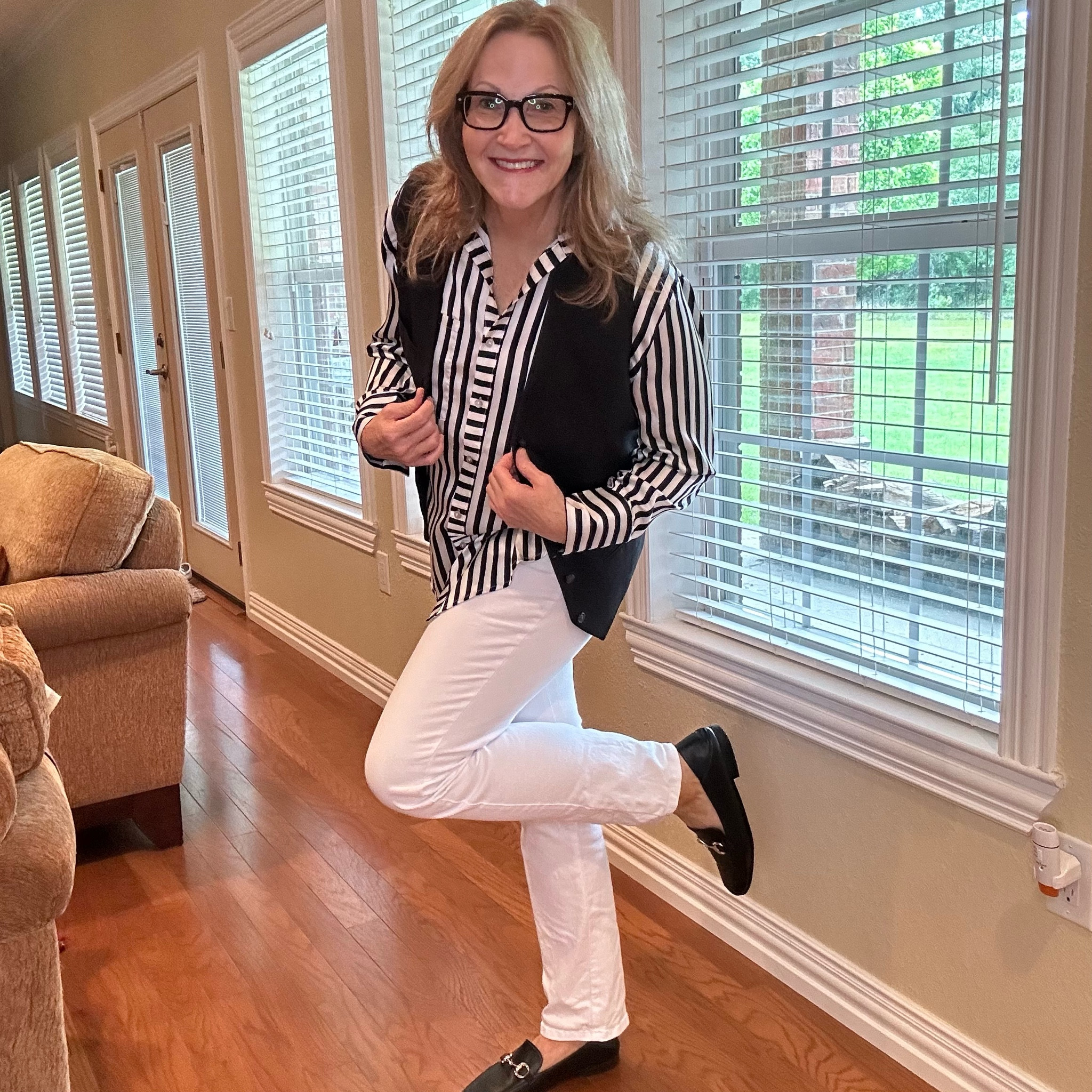 Today’s ootd is a a silk style shirt, men’s vest thrifted for $5, and my old Amanda Jeans from Gloria Vanderbilt.  I’ll link a similar shirt. You can never go wrong with a classy silk shirt. The vest is a men’s medium. The white jeans are the absolute best quality. They are a nice thicker denim which won’t show any imperfections in your legs or bum. They come in short, regular, and talls. If you need a great pair of white jeans , I highly recommend these Amanda jeans. If you check the link, you’ll be shocked how budget friendly they are. There is plenty of stock in all sizes. Mine are a size 10 tall and are very true to size. The shoes are a classic must have black loafer which will be timeless. They are very comfortable, require no break time, have good support and run tts.

#LTKmidsize #LTKfindsunder50 #LTKshoecrush