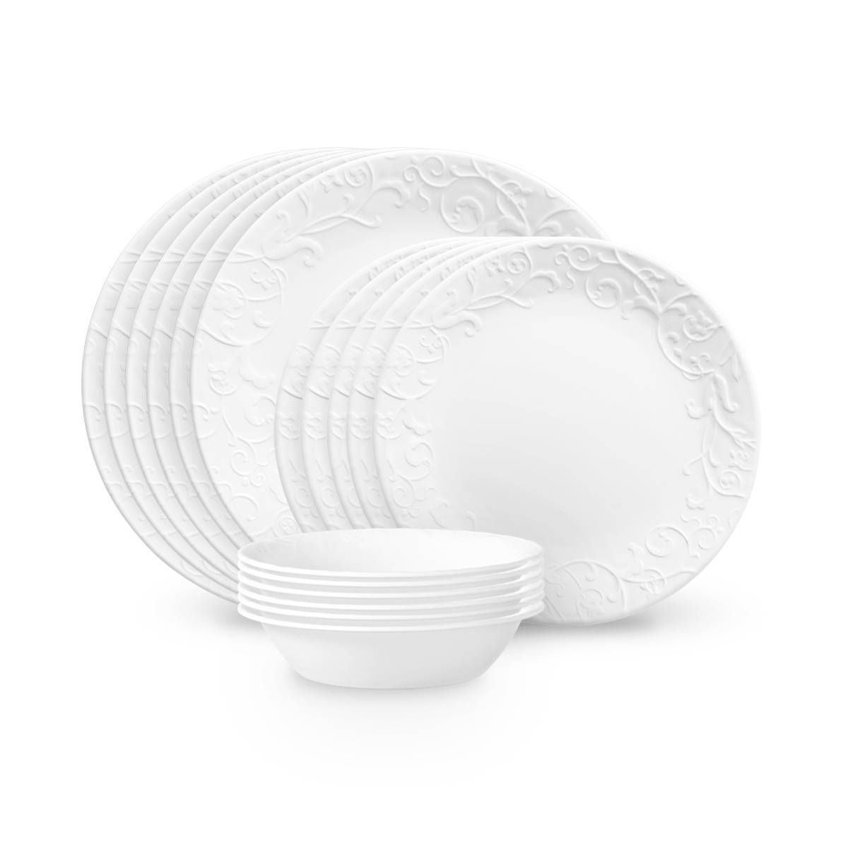 Corelle 18pc Vitrelle Embossed Bella Faenza Dinnerware Set White | Target