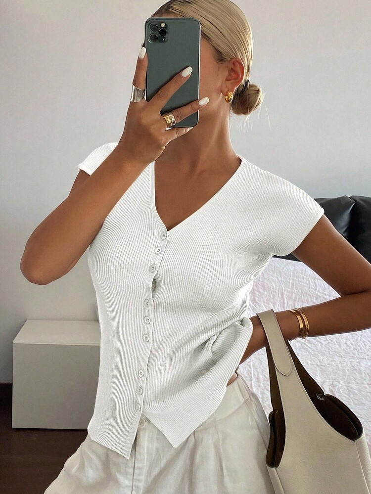 DAZY Women's Solid Color V-Neck Elastic Casual Thin Cardigan Sweater, Autumn | SHEIN