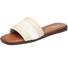 Athlefit Women's Slip On Flat Sandals Summer Embroidered Square Open Toe Slide Sandals | Amazon (US)
